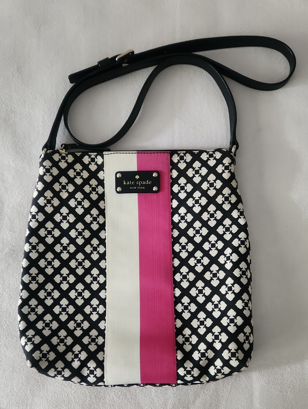 Kate Spade Black White and Pink Canvas Crossbody Bag